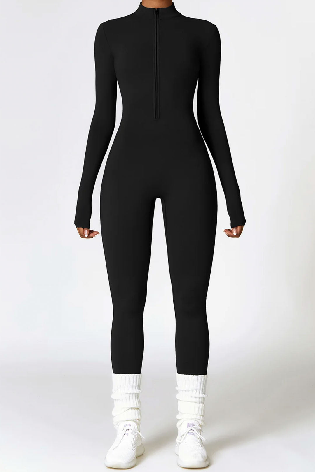 Soft Sculpt Long Sleeve Mock Zip Jumpsuit by BASE BODY.