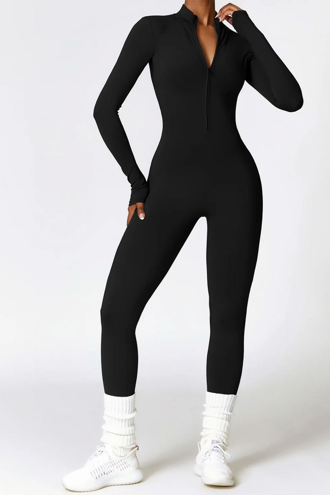 Soft Sculpt Long Sleeve Mock Zip Jumpsuit by BASE BODY.