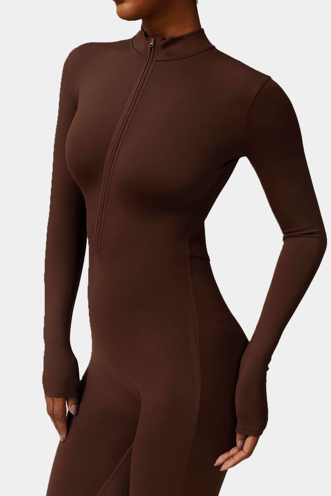 Soft Sculpt Long Sleeve Mock Zip Jumpsuit