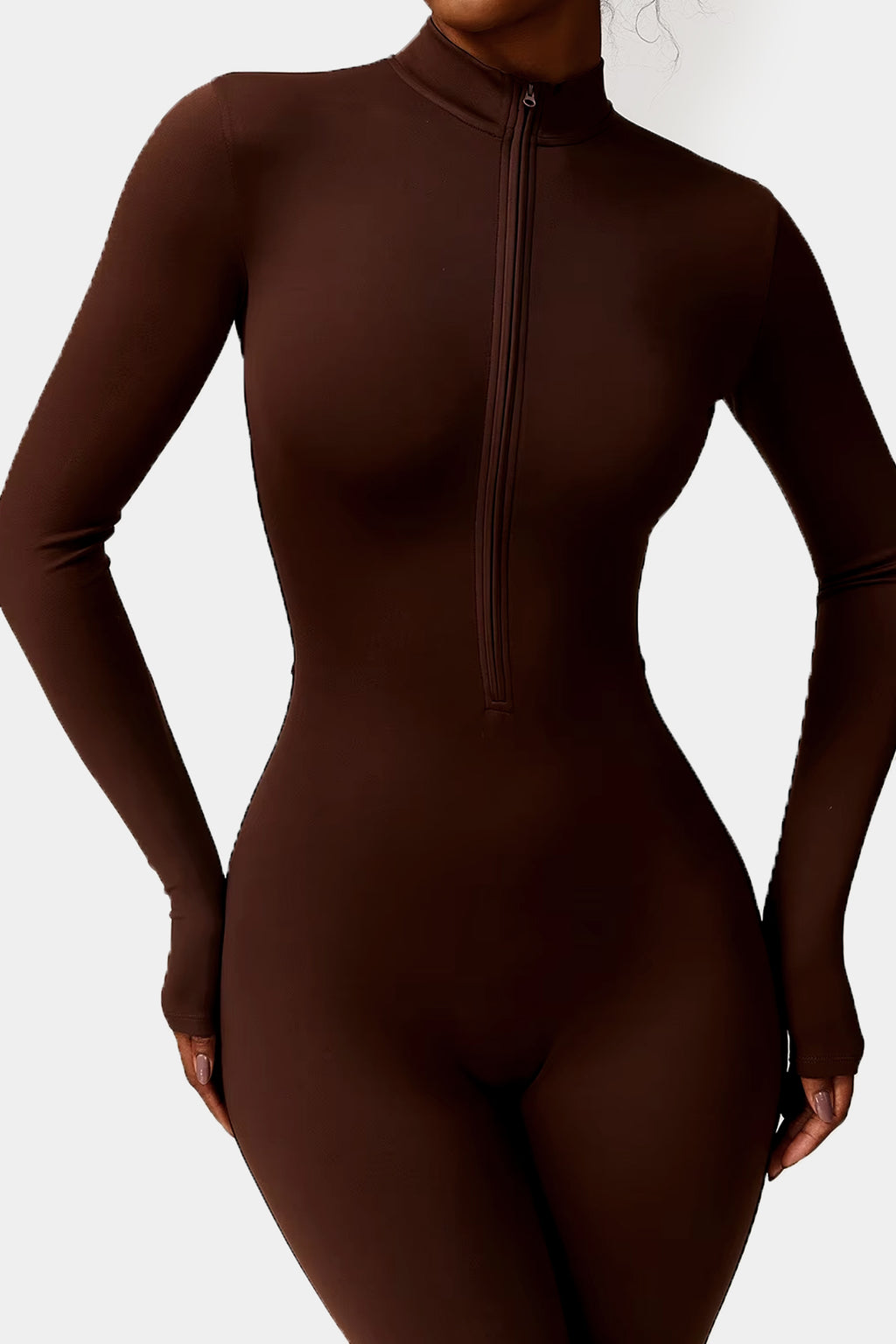 Soft Sculpt Long Sleeve Mock Zip Jumpsuit