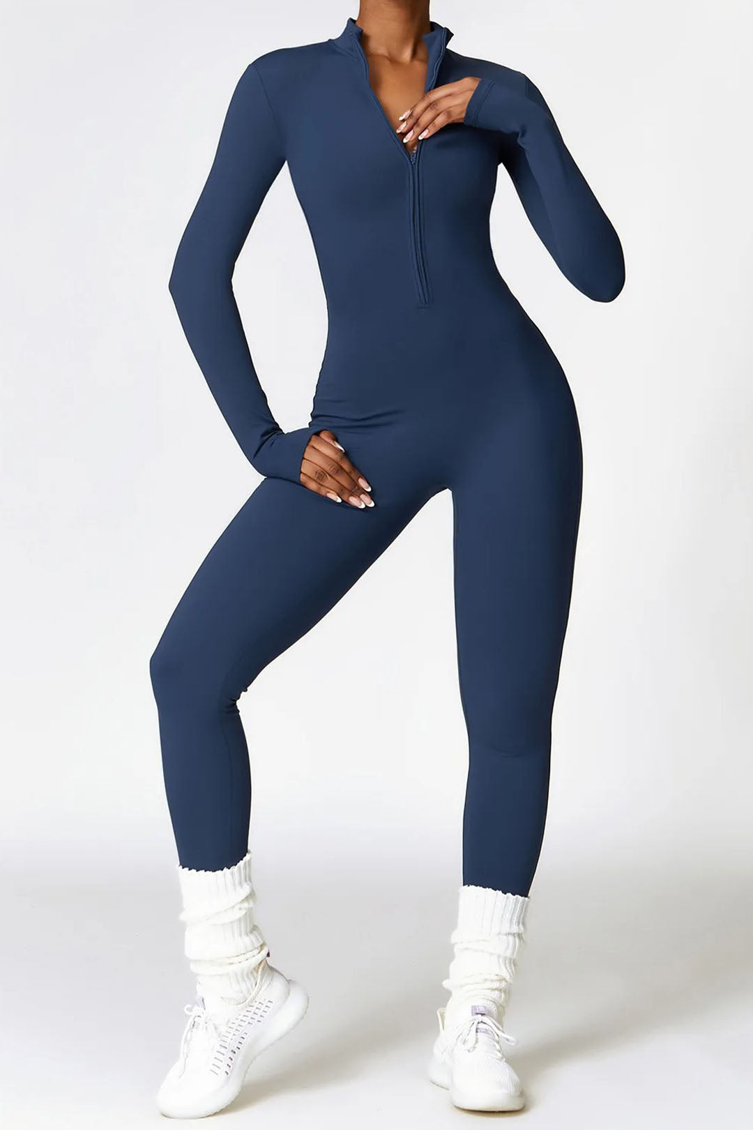 Soft Sculpt Long Sleeve Mock Zip Jumpsuit by BASE BODY.