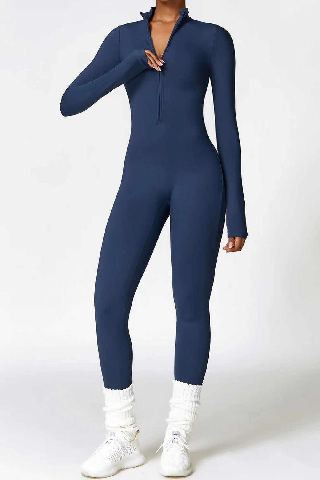 Soft Sculpt Long Sleeve Mock Zip Jumpsuit by BASE BODY.