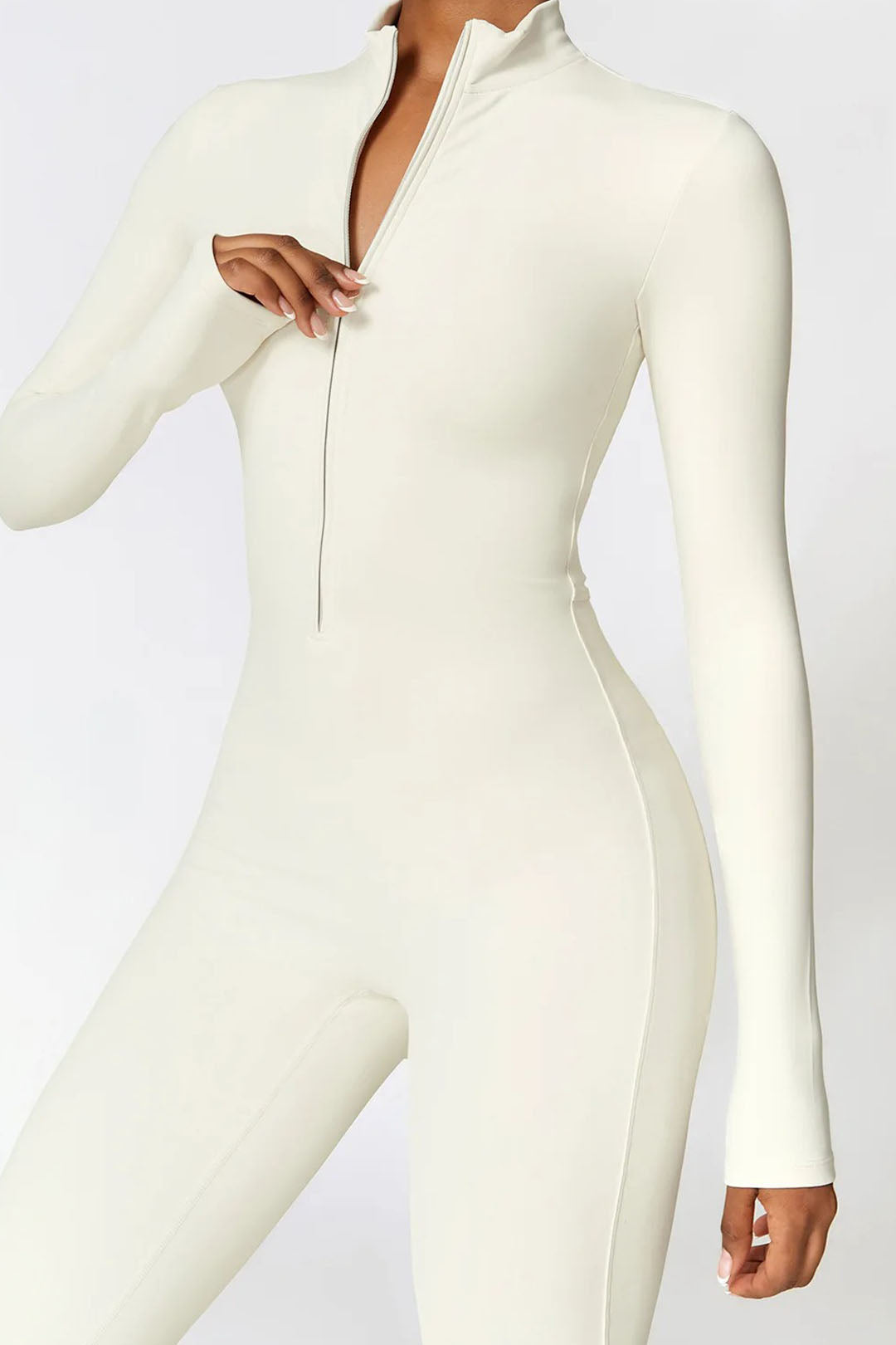 Soft Sculpt Long Sleeve Mock Zip Jumpsuit by BASE BODY.