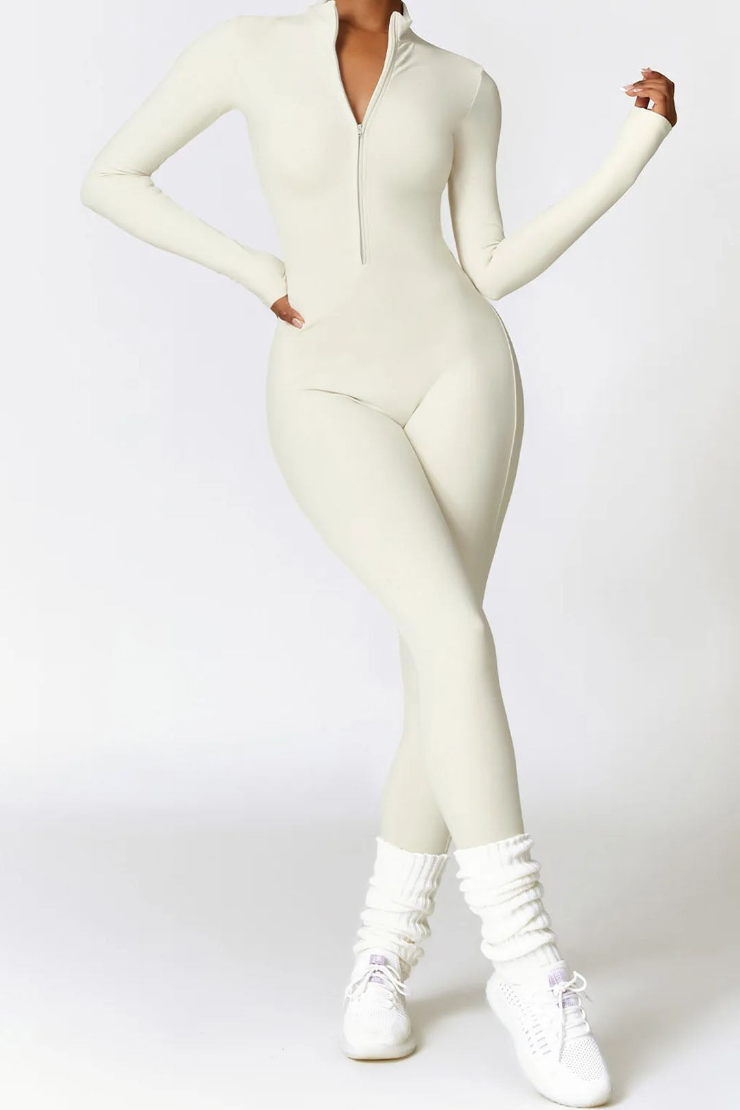 Soft Sculpt Long Sleeve Mock Zip Jumpsuit by BASE BODY.