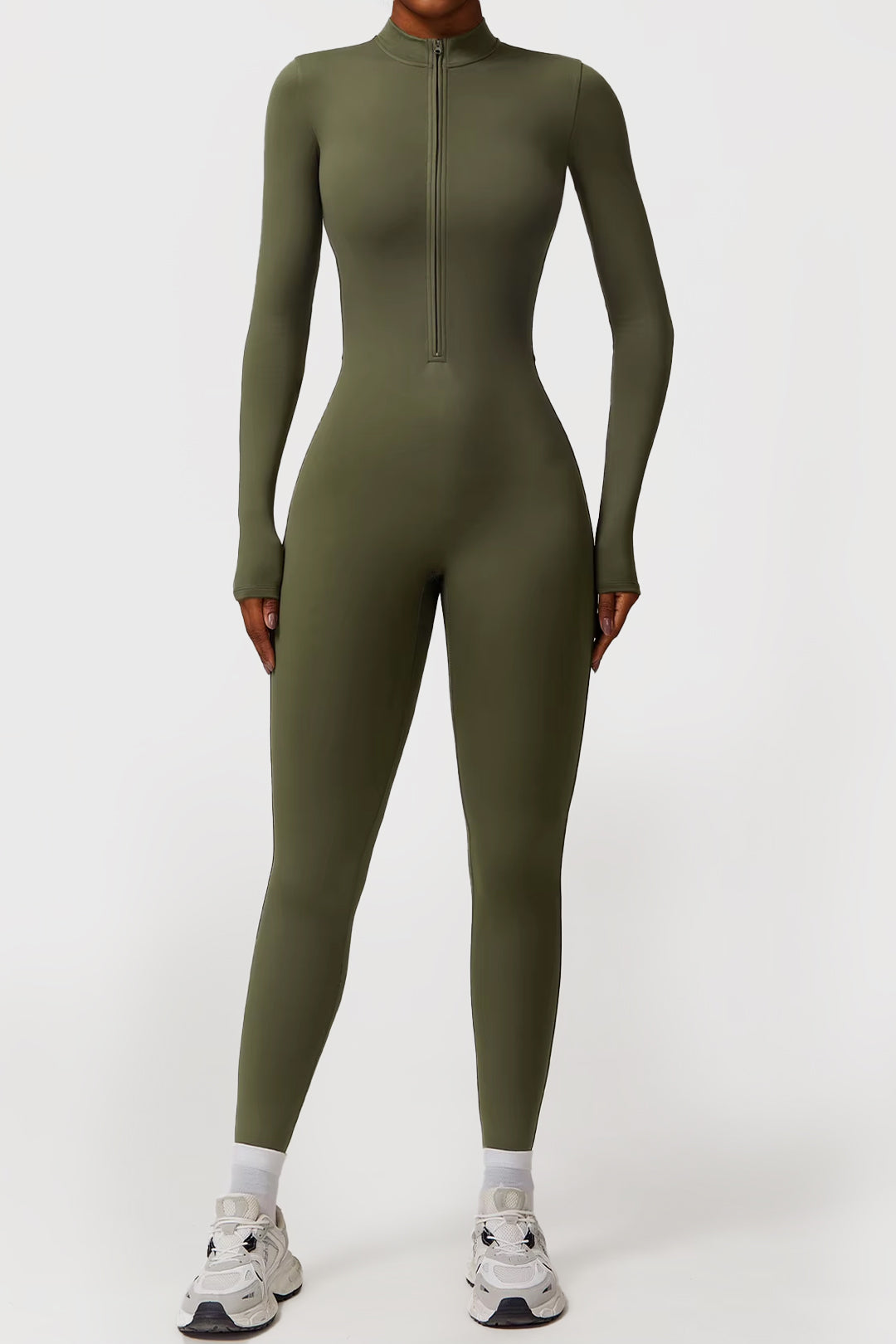 Soft Sculpt Long Sleeve Mock Zip Jumpsuit