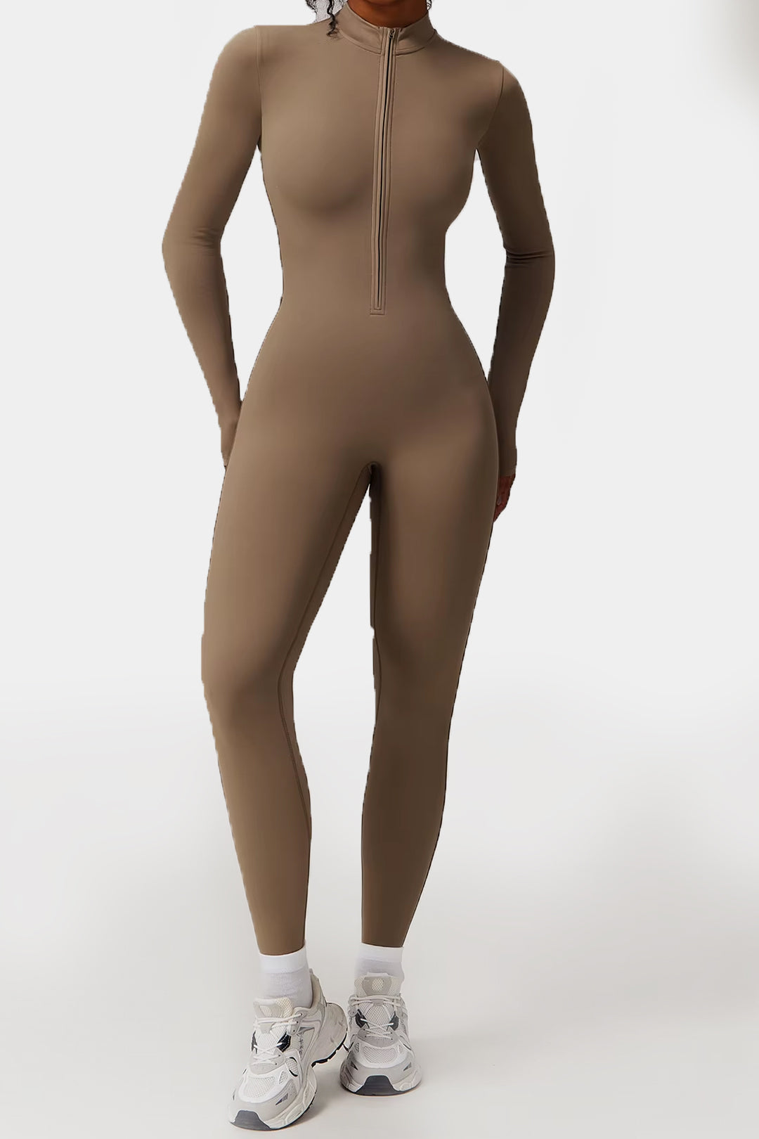 Soft Sculpt Long Sleeve Mock Zip Jumpsuit