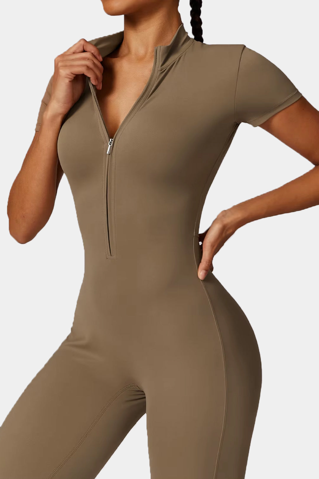 Soft Sculpt Short Sleeve Mock Zip Jumpsuit