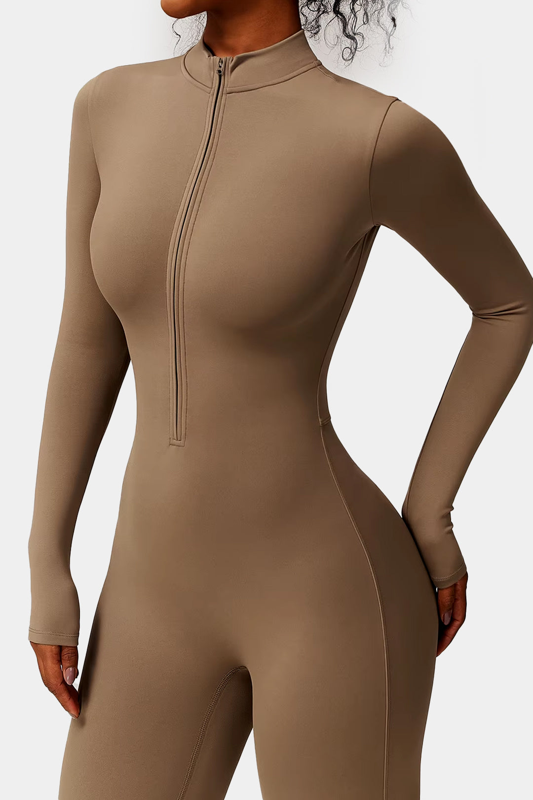 Soft Sculpt Long Sleeve Mock Zip Jumpsuit