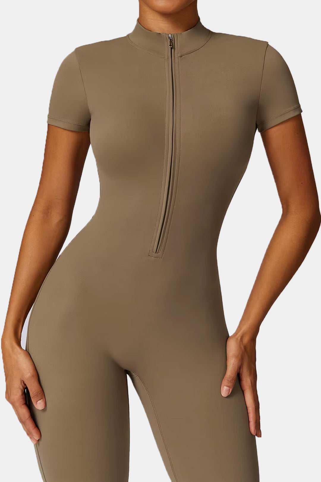 Soft Sculpt Short Sleeve Mock Zip Jumpsuit