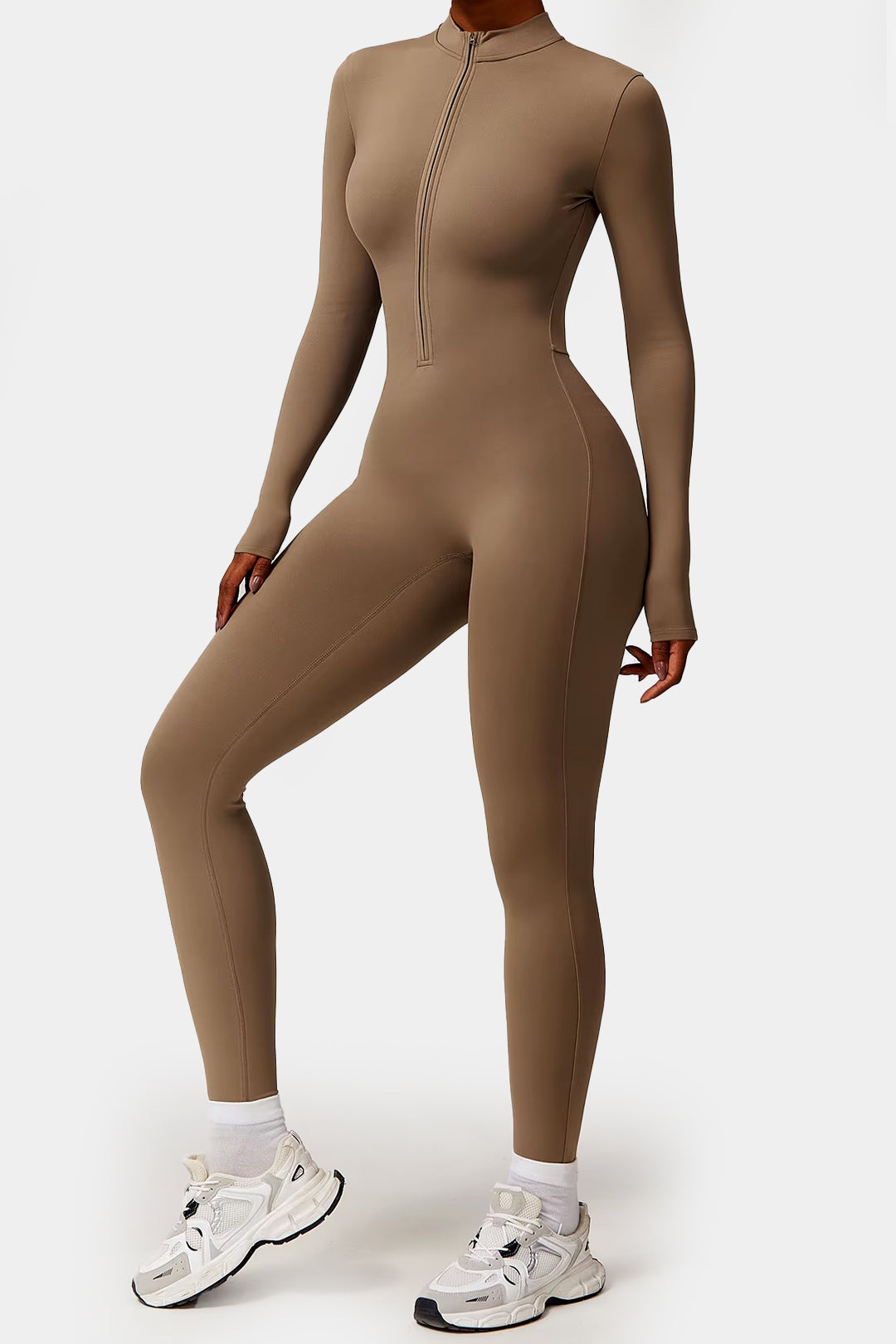 Soft Sculpt Long Sleeve Mock Zip Jumpsuit