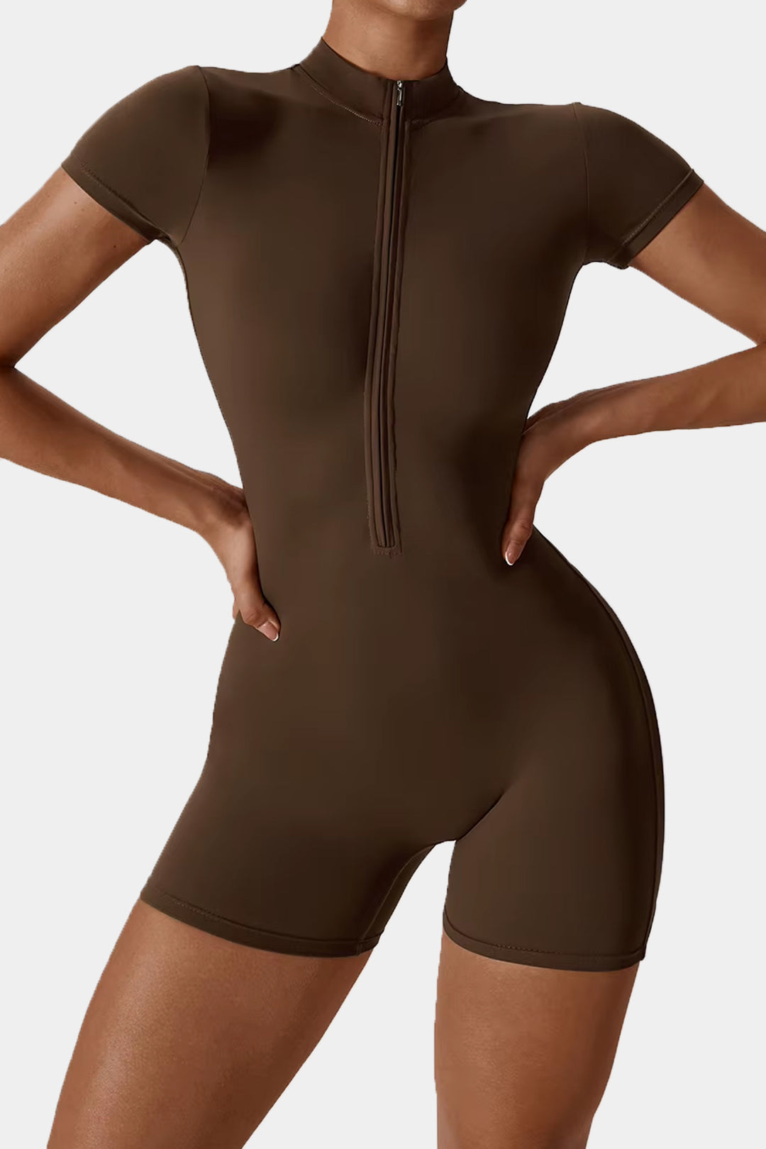 Soft Sculpt Short Sleeve Mock Zip Romper