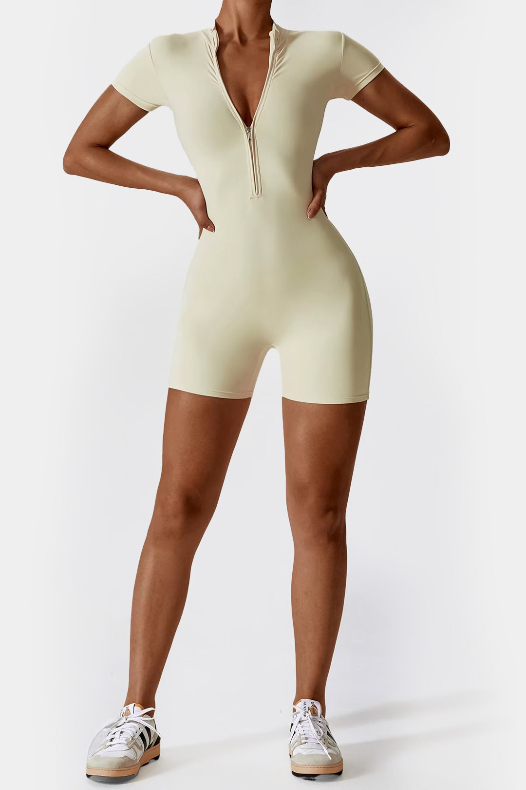 Soft Sculpt Short Sleeve Mock Zip Romper