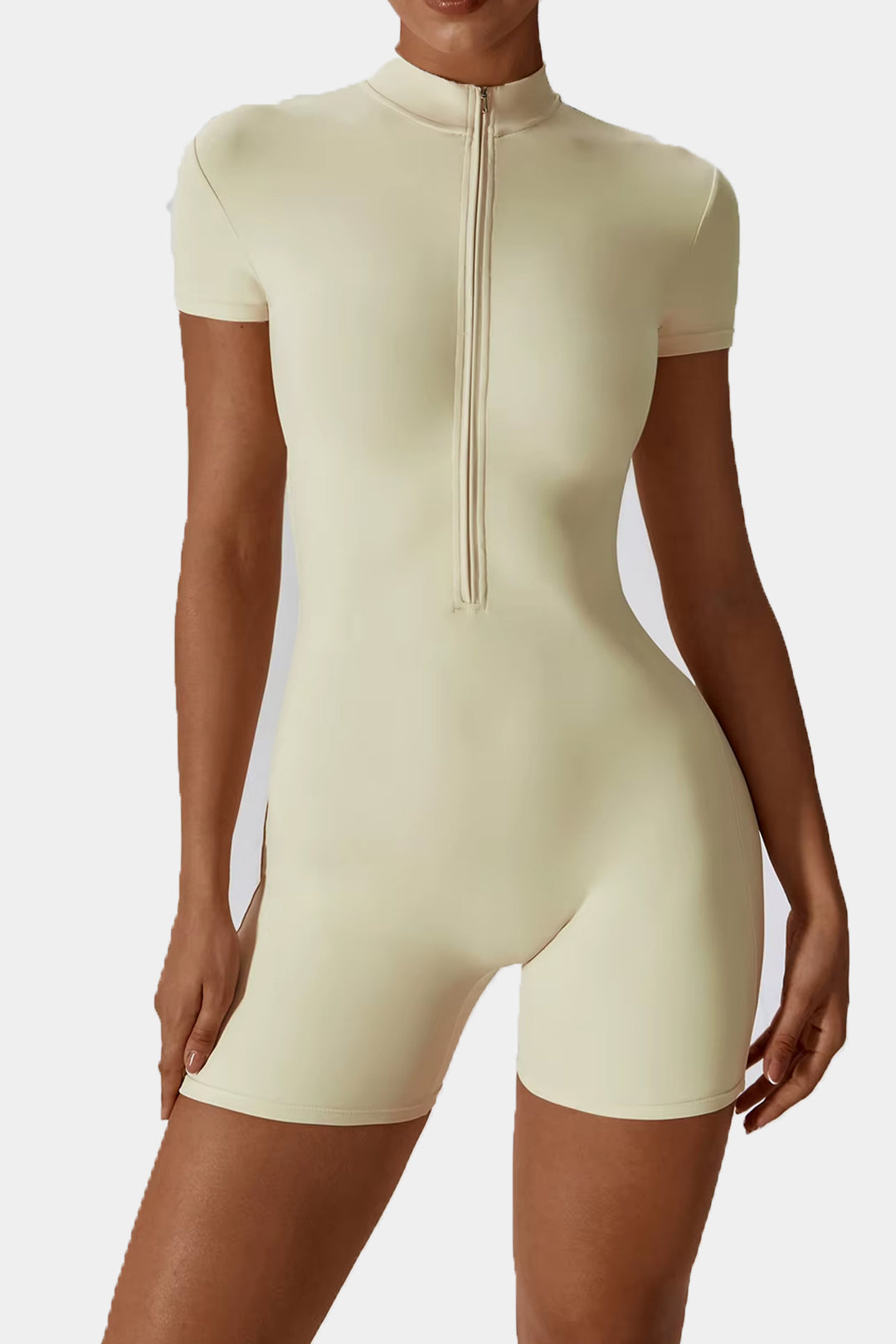 Soft Sculpt Short Sleeve Mock Zip Romper