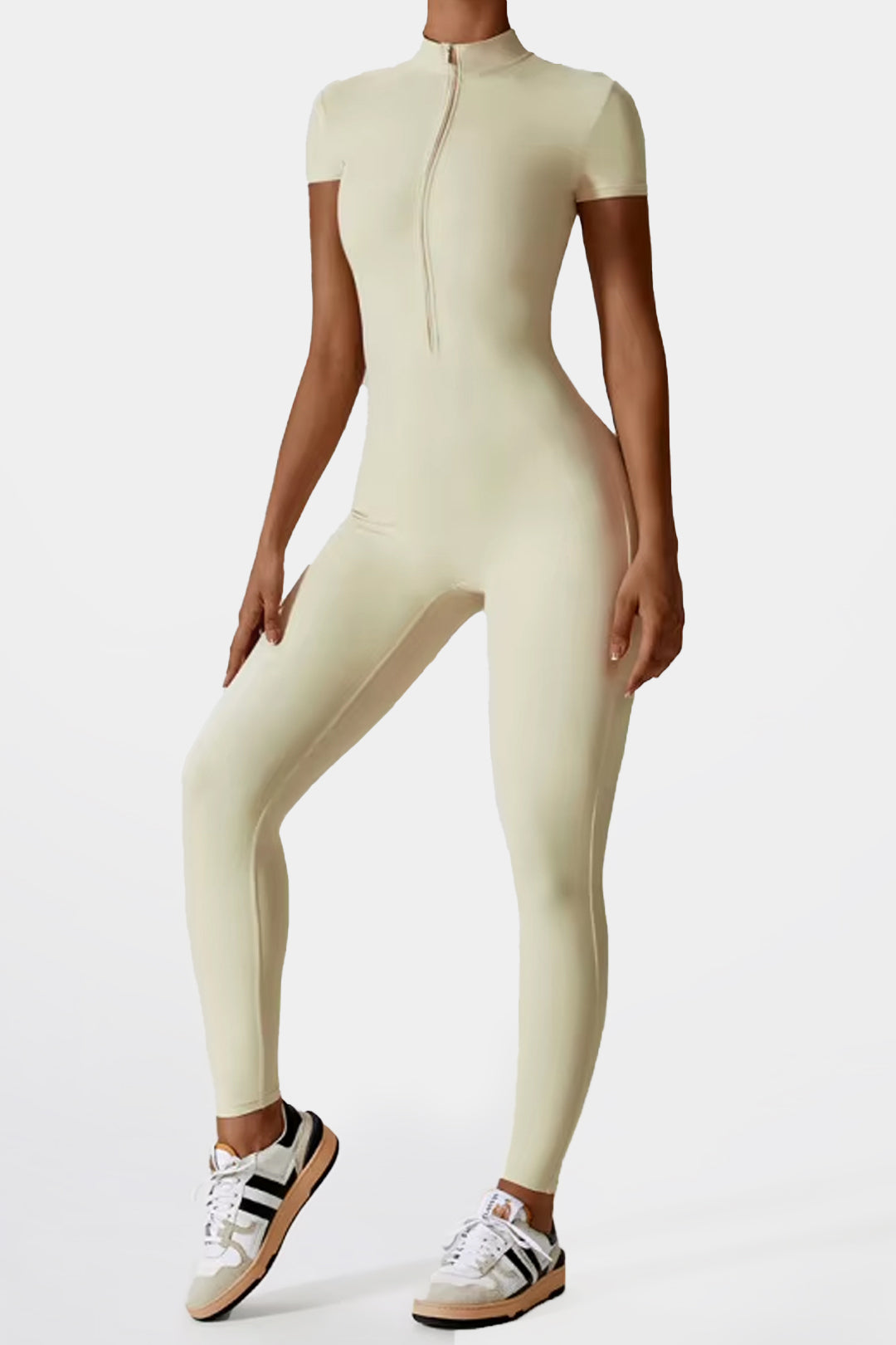 Soft Sculpt Short Sleeve Mock Zip Jumpsuit