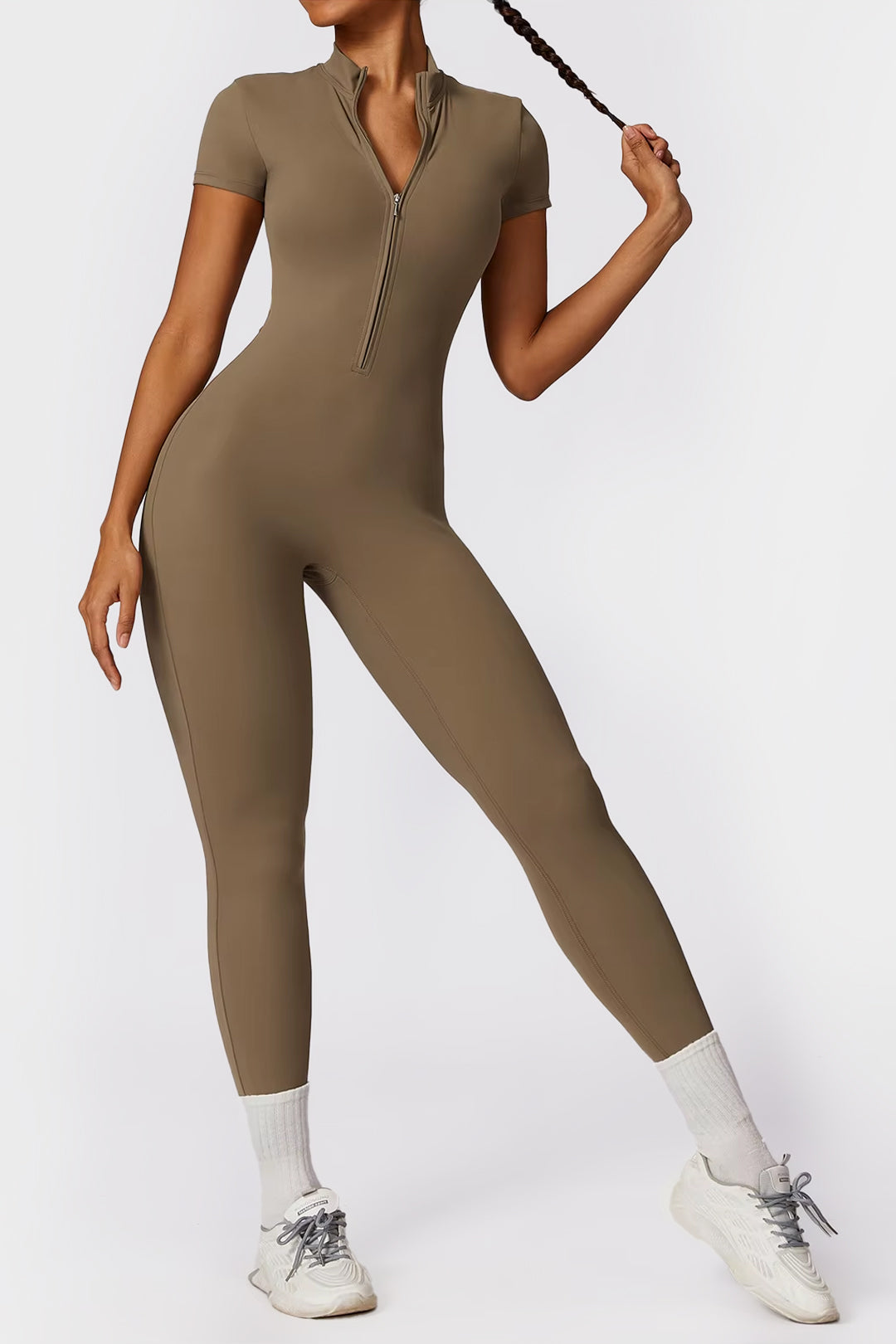 Soft Sculpt Short Sleeve Mock Zip Jumpsuit