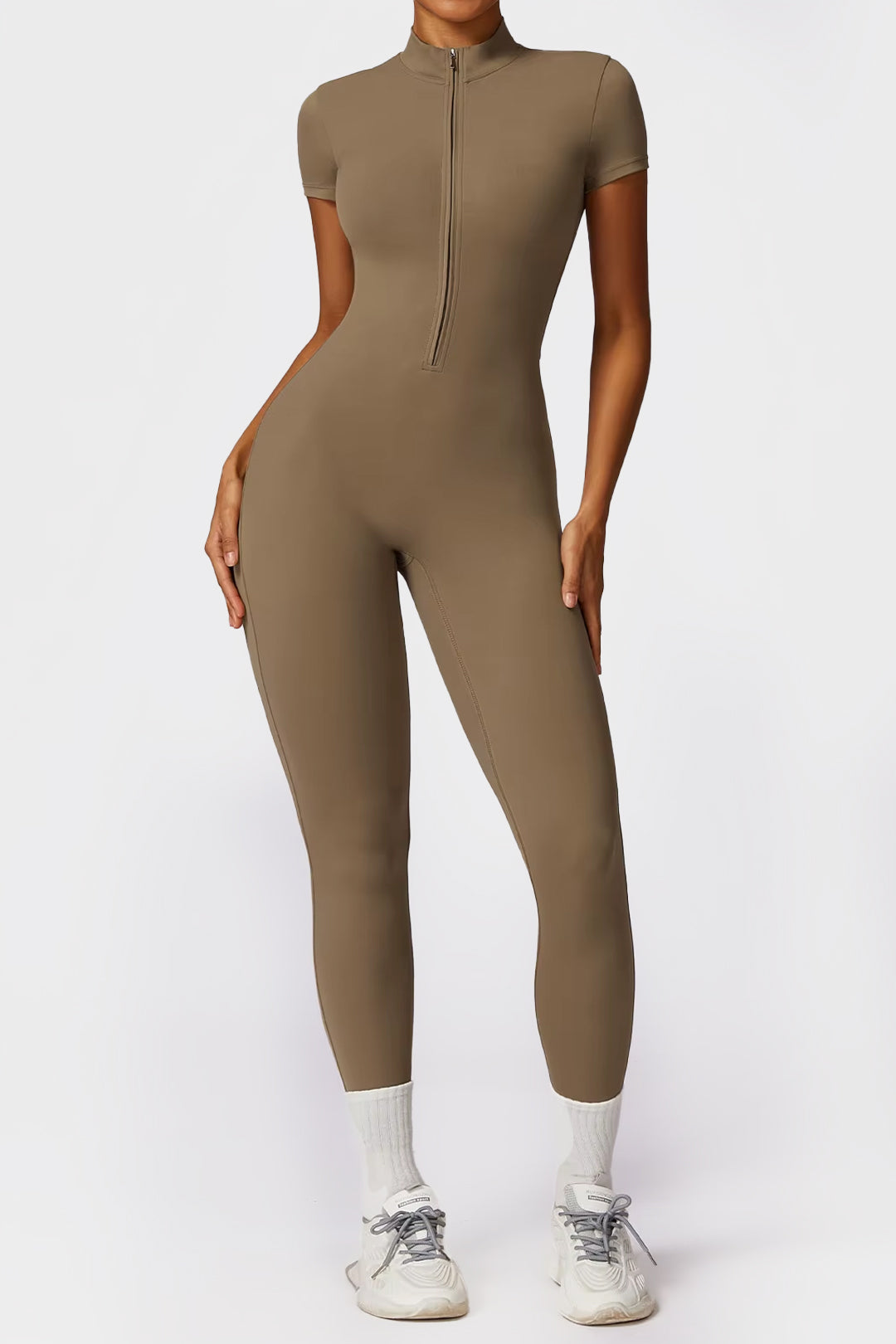 Soft Sculpt Short Sleeve Mock Zip Jumpsuit