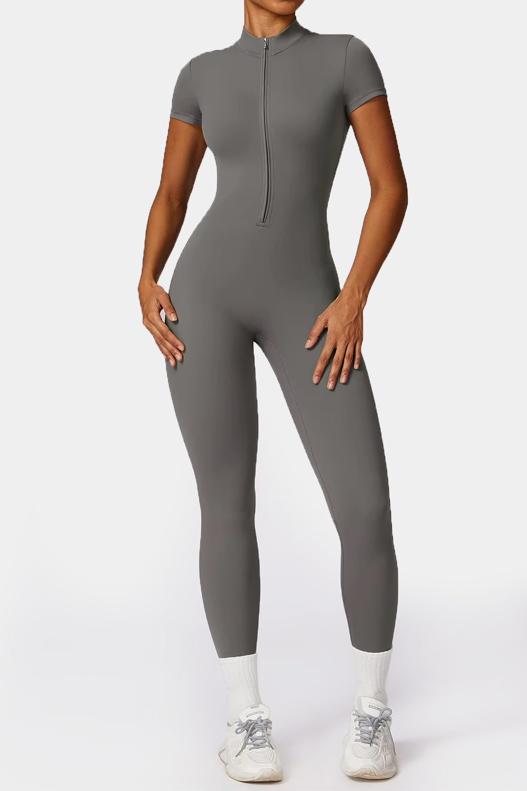 Soft Sculpt Short Sleeve Mock Zip Jumpsuit