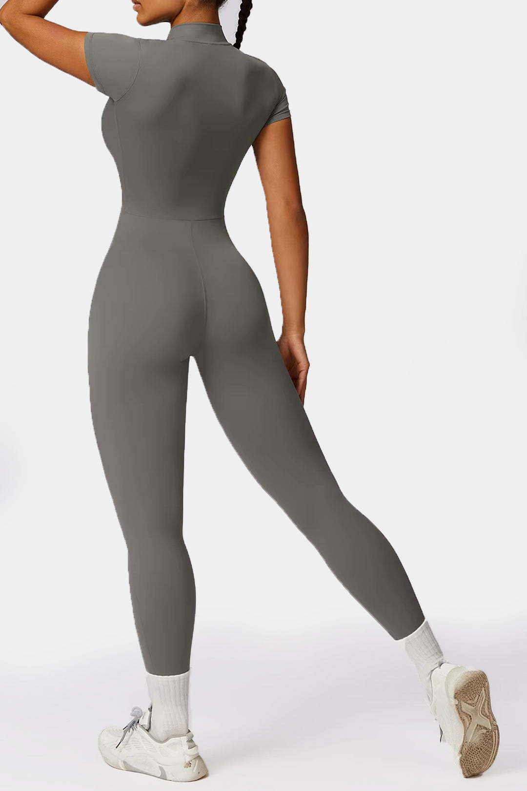 Soft Sculpt Short Sleeve Mock Zip Jumpsuit