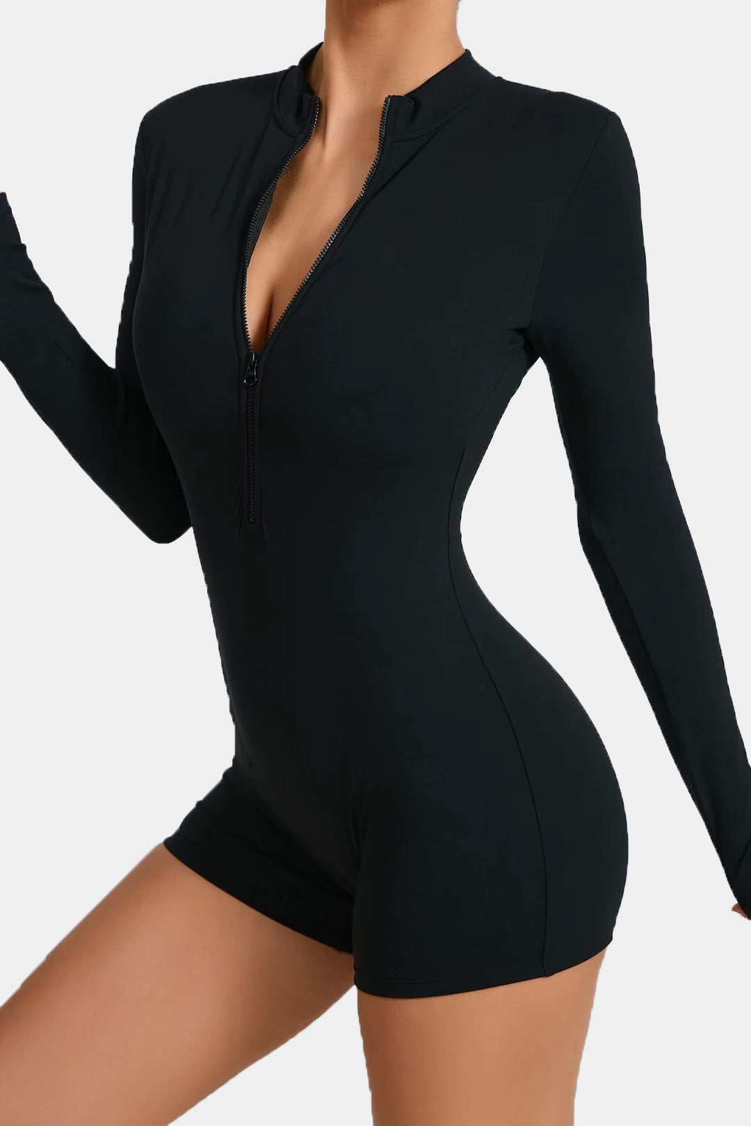 Soft Sculpt Long Sleeve Mock Zip Romper