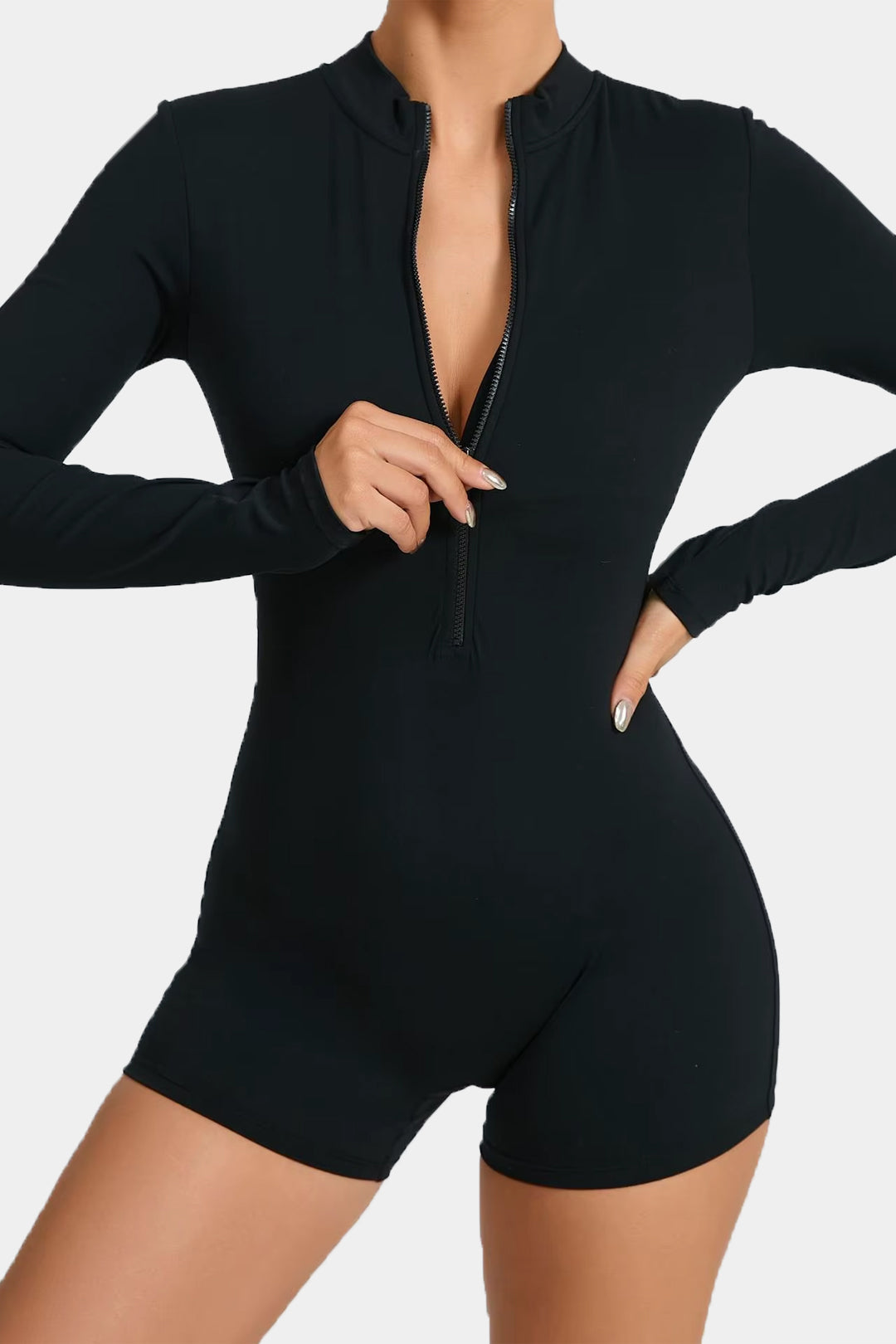 Soft Sculpt Long Sleeve Mock Zip Romper