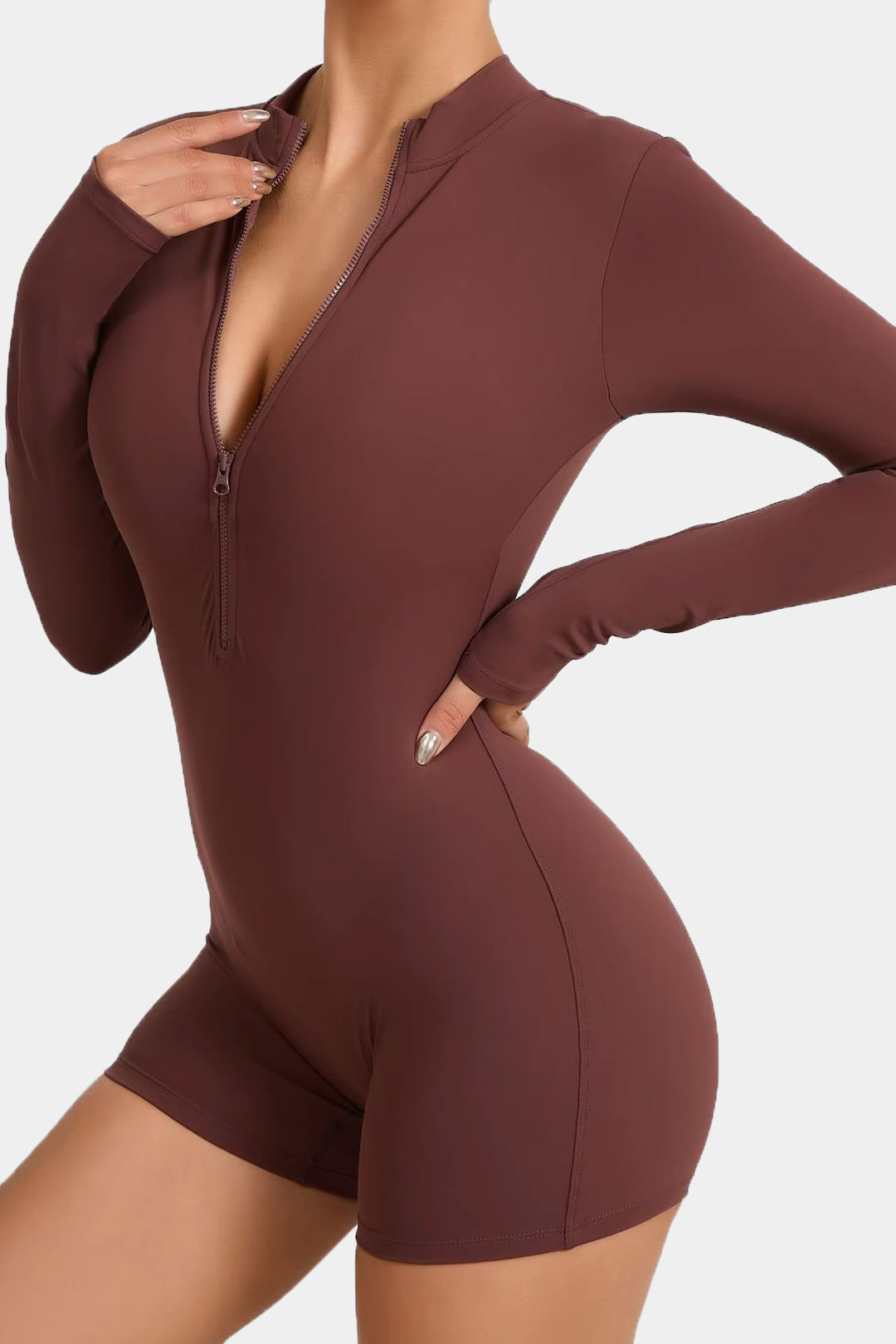 Soft Sculpt Long Sleeve Mock Zip Romper