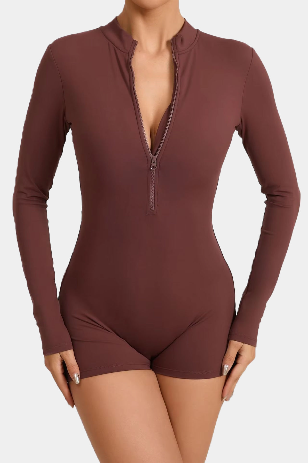 Soft Sculpt Long Sleeve Mock Zip Romper